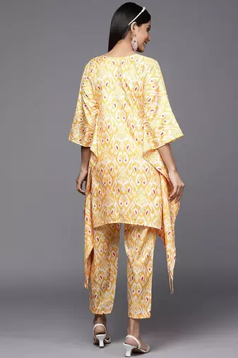 Women Yellow Ethnic Motifs Printed Sequinned Kurta with Trousers