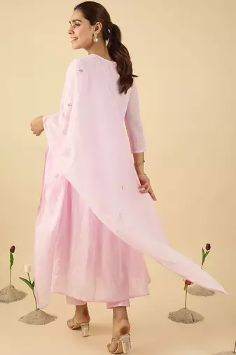 Women Embroidered Thread Work Pure Cotton Kurta with Trousers & With Dupatta