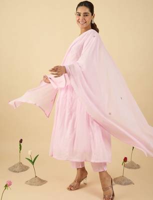 Women Embroidered Thread Work Pure Cotton Kurta with Trousers & With Dupatta 7
