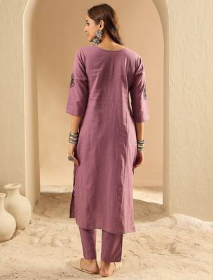 Women Floral Embroidered Regular Thread Work Pure Cotton Kurta with Trousers 3