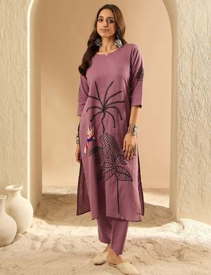 Women Floral Embroidered Regular Thread Work Pure Cotton Kurta with Trousers 4