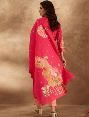 Women Floral Printed Regular  Cotton Kurta with Trousers & Dupatta 6
