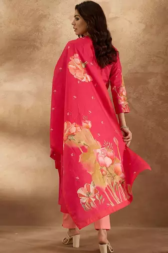 Women Floral Printed Regular  Cotton Kurta with Trousers & Dupatta