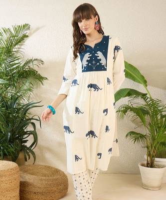 Embroidered Round Neck Three-Quarter Sleeves Pure Cotton Tunic And Trousers 1