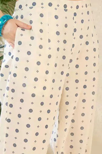 Embroidered Round Neck Three-Quarter Sleeves Pure Cotton Tunic And Trousers