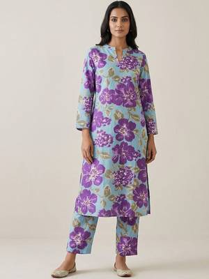 Women Floral Printed Regular Pure Cotton Kurta with Trousers 3
