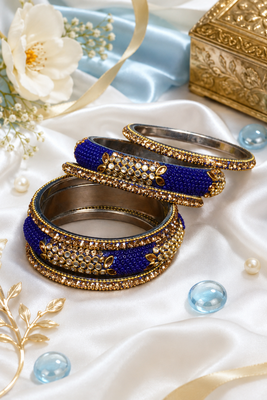 Stone Embellished Blue Seed Bead Bangles 1