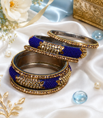Stone Embellished Blue Seed Bead Bangles
