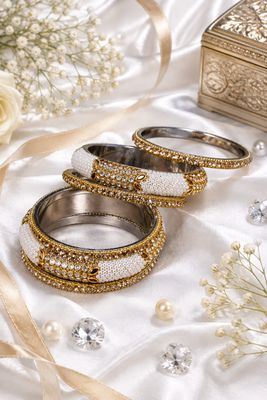 Stone embellished white seed bead bangles 1