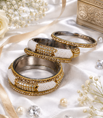 Stone embellished white seed bead bangles