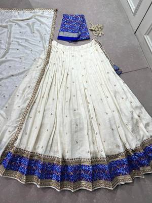 white vichitra silk blend sequin work lehenga set full stitched 4