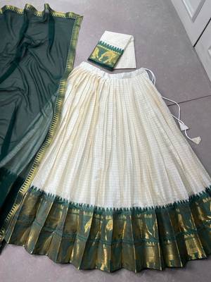 off white poly cotton lehenga choli with zari weaving work 5