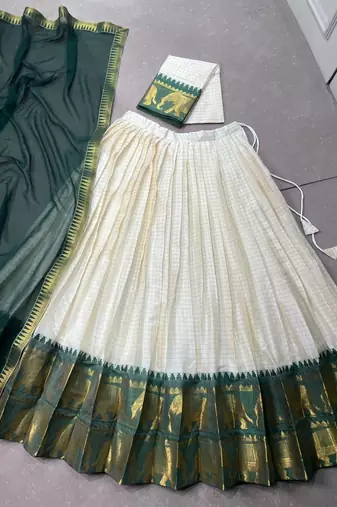off white poly cotton lehenga choli with zari weaving work