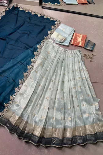 Festive Zari Weaving Kota Lehenga Choli Set with Rich Paithani Border