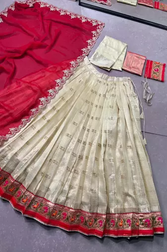 Festive Zari Weaving Kota Lehenga Choli Set with Rich Paithani Border