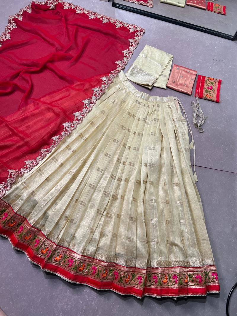 Festive Zari Weaving Kota Lehenga Choli Set with Rich Paithani Border
