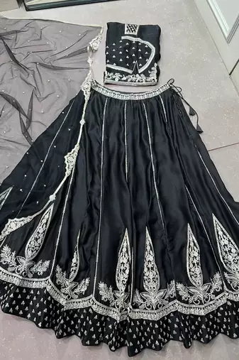 Black Naysha silk blend Heavy Embroidered Party Wear Lehenga Choli with Net Dupatta