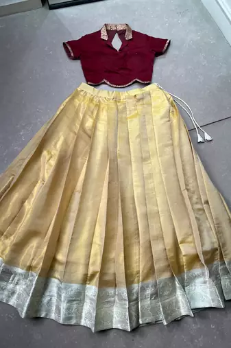 Moonga silk blend Navratri Special Solid Free Size Lehenga Choli with Printed Satin Mirror Dupatta