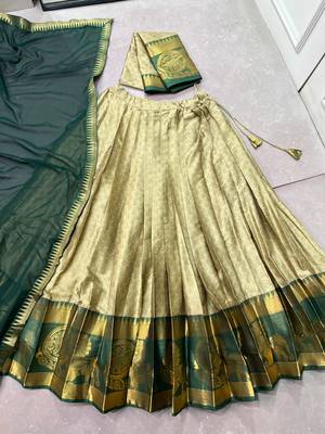 Women's South Indian Style Poly Cotton Zari Weaving Woven Lehenga Choli with Georgette Dupatta 5