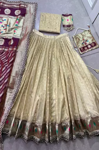 Festive Shimmer Organza Zari Woven Chaniya Choli with Designer Lace Border
