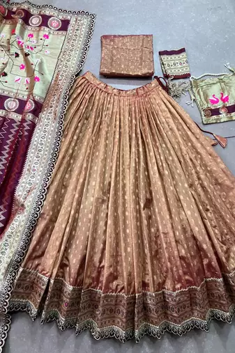 Festive Shimmer Organza Zari Woven Chaniya Choli with Designer Lace Border