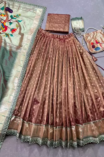 Festive Shimmer Organza Zari Woven Chaniya Choli with Designer Lace Border