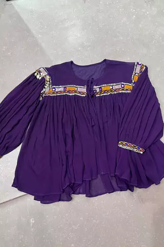 Women gujarati gamthi mirror work marble fabric boho fusion garba top