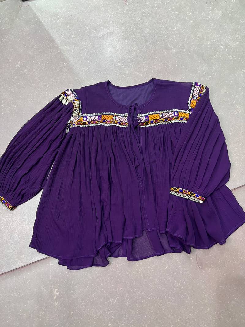 Women gujarati gamthi mirror work marble fabric boho fusion garba top