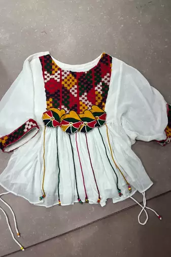 Women gujarati gamthi mirror work marble fabric boho fusion garba top