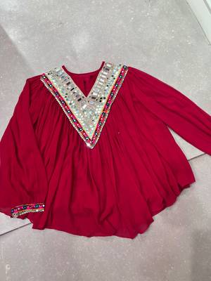 Women gujarati gamthi mirror work marble fabric boho fusion garba top 6