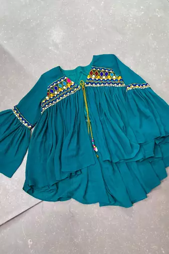 Women gujarati gamthi mirror marble fabric boho fusion garba top