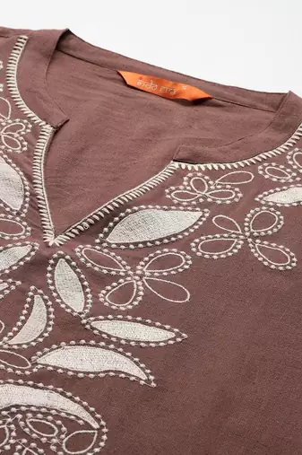 Floral Embroidered Pure Cotton Kurta with Trousers