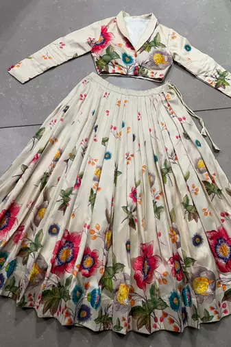 floral silk blend lehenga choli- full stitched free size