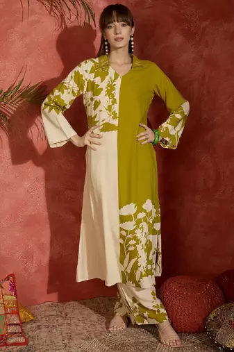 Women Floral Printed Regular Thread Work Kurta with Palazzos