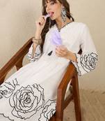 Women Floral Printed Pleated Mirror Work Pure Cotton Kurta with Palazzos