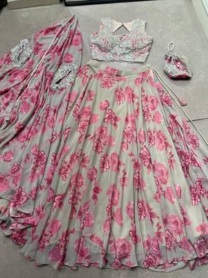 Designer Georgette Floral Print Lehenga Choli with Thread Embroidery and Sequins Work- Full stitched free size 5