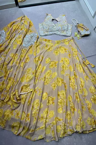Designer Georgette Floral Print Lehenga Choli with Thread Embroidery and Sequins Work- Full stitched free size