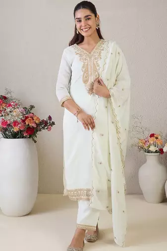 Women Paisley Embroidered Regular Kurta with Trousers & With Dupatta