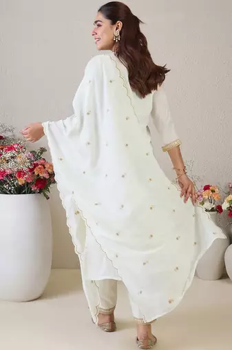 Women Paisley Embroidered Regular Kurta with Trousers & With Dupatta