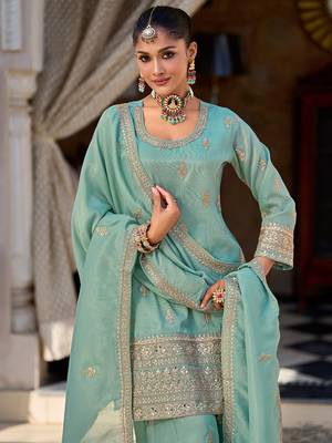 Women Ethnic Motifs Embroidered Regular Sequinned Kurta & Trousers & Dupatta 1