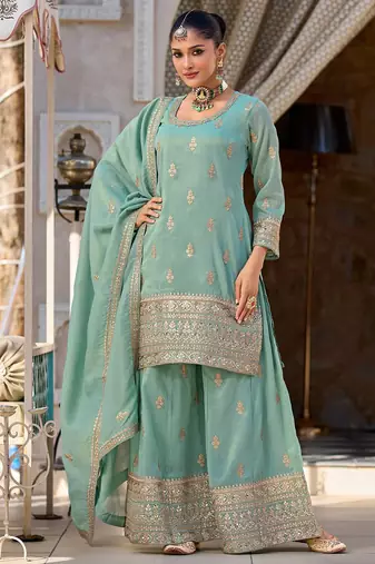 Women Ethnic Motifs Embroidered Regular Sequinned Kurta & Trousers & Dupatta