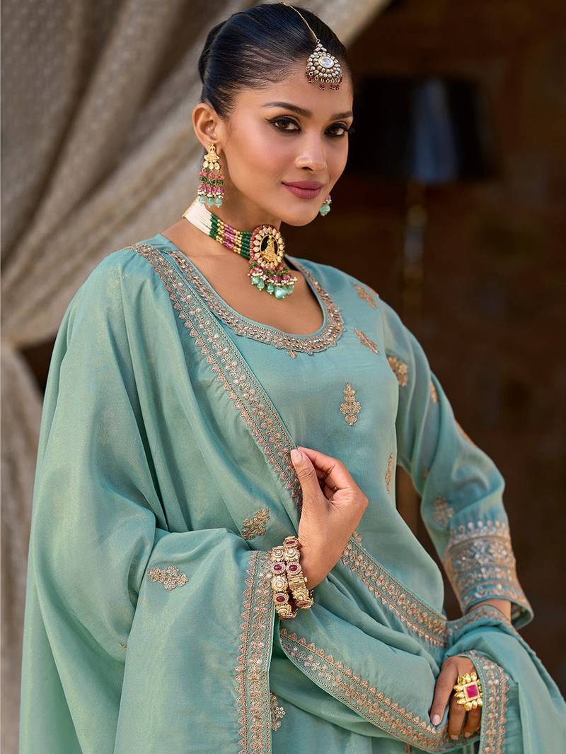 Women Ethnic Motifs Embroidered Regular Sequinned Kurta & Trousers & Dupatta