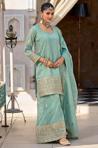 Women Ethnic Motifs Embroidered Regular Sequinned Kurta & Trousers & Dupatta