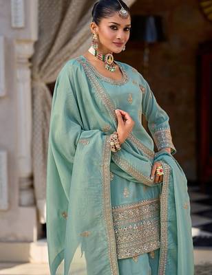 Women Ethnic Motifs Embroidered Regular Sequinned Kurta & Trousers & Dupatta 5
