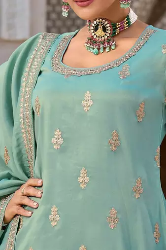 Women Ethnic Motifs Embroidered Regular Sequinned Kurta & Trousers & Dupatta