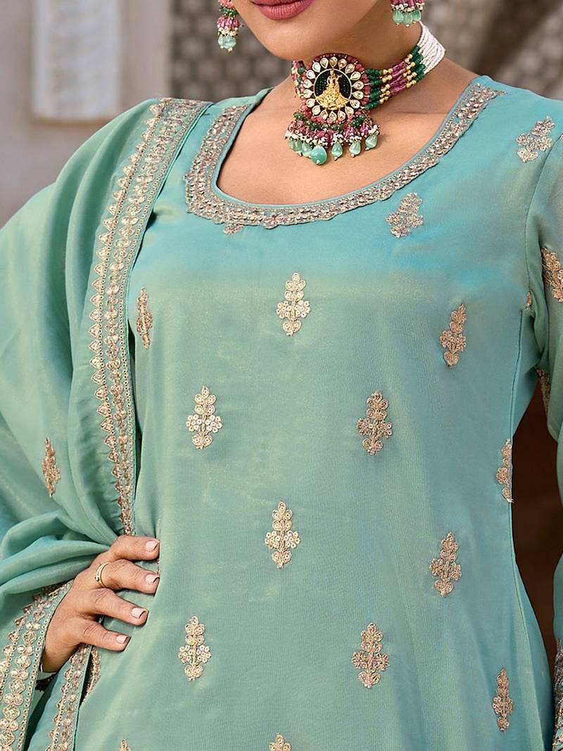 Women Ethnic Motifs Embroidered Regular Sequinned Kurta & Trousers & Dupatta