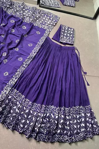 Women's Cotton Chanderi Batik Print Gopidress Lehenga Choli Set
