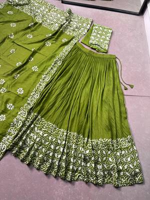 Women's Cotton Chanderi Batik Print Gopidress Lehenga Choli Set 5