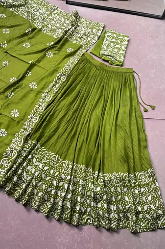 Women's Cotton Chanderi Batik Print Gopidress Lehenga Choli Set