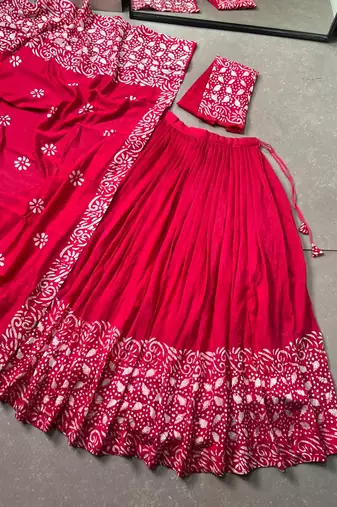 Women's Cotton Chanderi Batik Print Gopidress Lehenga Choli Set